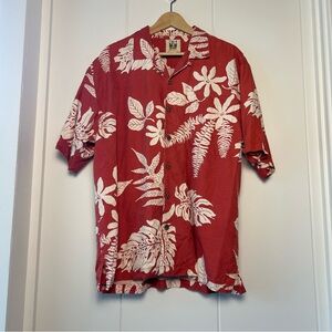 Red Floral Kahala Tropical Aloha Shirt 100% silk size XL